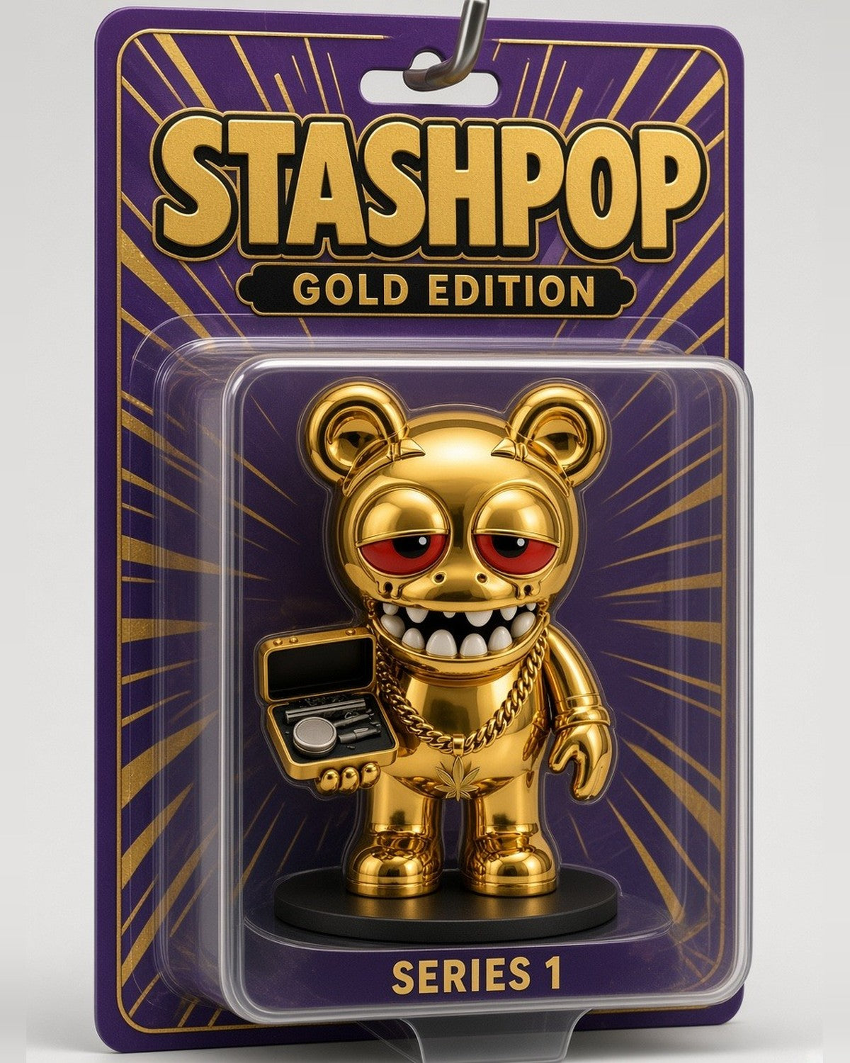 STASHIE SERIES 1 Gold Edition figure in its STASHPOP blister card