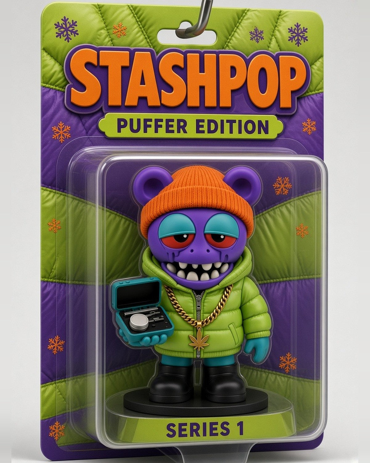 STASHIE SERIES 1 Puffer Edition figure in its STASHPOP blister card