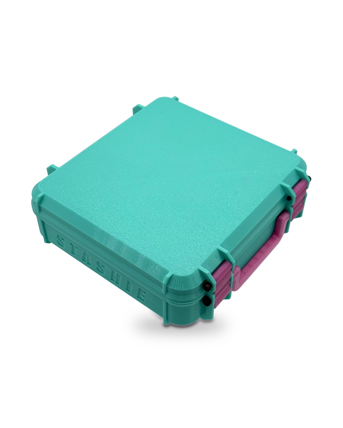 Teal STASHIE case, closed, angled view